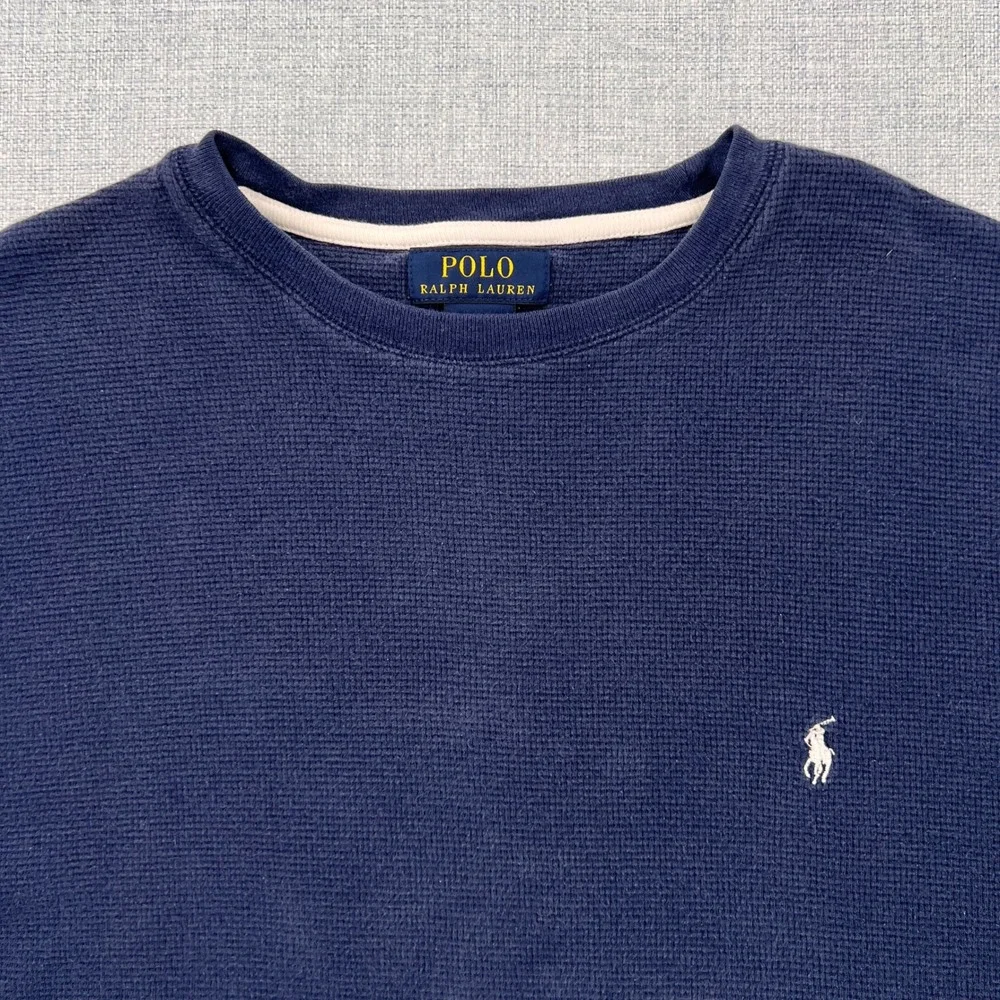 Polo Ralph Lauren Waffle Knit Thermal Crew Shirt Men XXL‎ Navy Preppy Layering